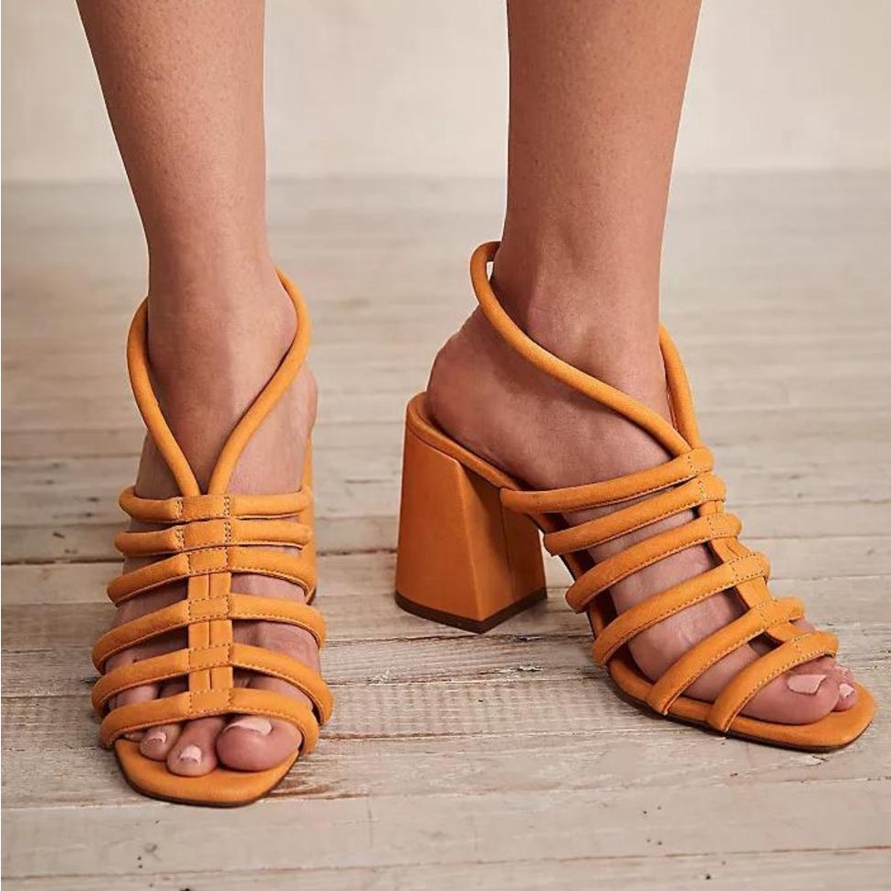 Nwot Free People Leather Colette Cinched Heels In Hot Orange Sz Eu 37 Us 7